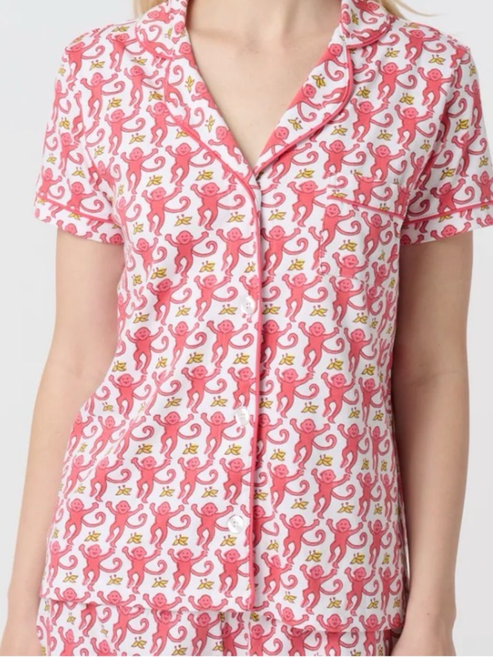 Roller Rabbit Red Monkey-Print Short Sleeve Shirt  pajama top xxs